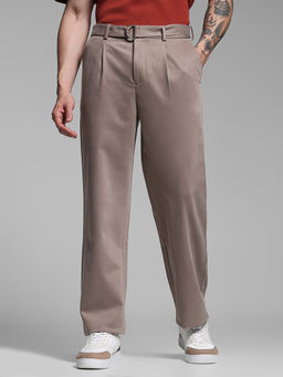 Jack & Jones - Brown Solid Rayon Blend Loose Trouser