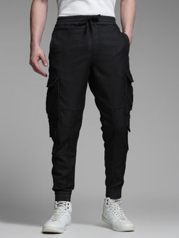 Jack & Jones - Black Solid Cotton Blend Regular Joggers