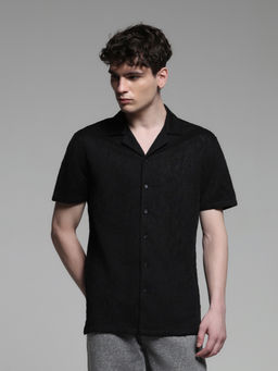 Jack & Jones - Black Self Design Polyester Regular Shirt