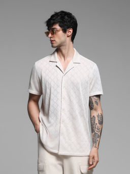 Jack & Jones - Beige Self Design Polyester Regular Shirt