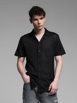 Jack & Jones - Black Self Design Polyester Regular Shirt