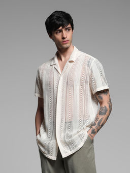 Jack & Jones - Beige Self Design Polyester Comfortable Shirt