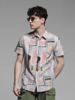 Jack & Jones - Grey Abstract Lyocell Regular Shirt