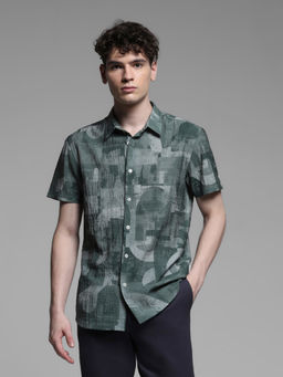 Jack & Jones - Green Abstract Lyocell Regular Shirt