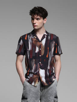 Jack & Jones - Black Abstract Lyocell Regular Shirt