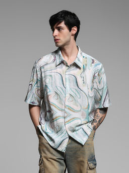 Jack & Jones - Green Abstract Lyocell Oversized Shirt