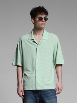 Jack & Jones - Green Self Design Polyester Blend Oversized Shirt