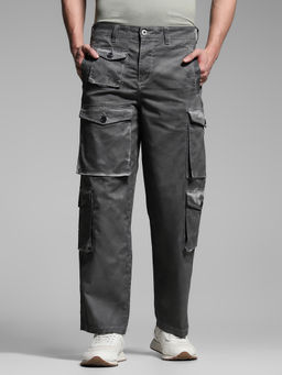 Jack & Jones - Grey Solid Polyester Blend Regular Cargo