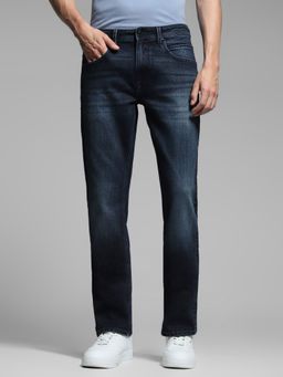 Jack & Jones - Blue Solid Cotton Blend Regular Jeans