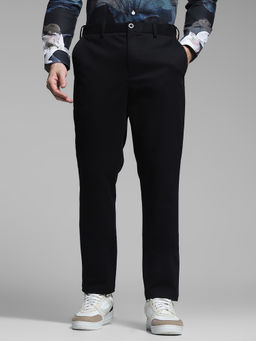 Jack & Jones - Black Solid Cotton Blend Regular Trouser