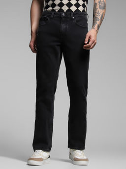 Jack & Jones - Black Solid Cotton Blend Regular Jeans