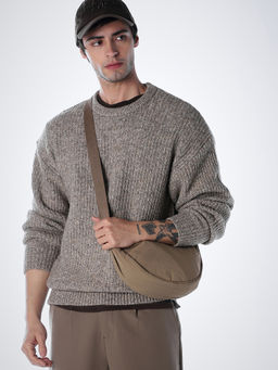 Jack & Jones - Beige Solid Polyester Blend Relaxed Sweater