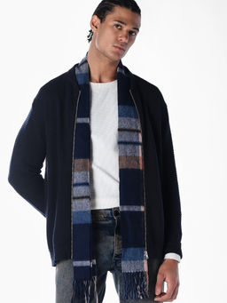 Jack & Jones - Navy Blue Solid Cotton Regular Sweater