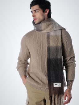 Jack & Jones - Beige Solid Acrylic Blend Relaxed Sweater