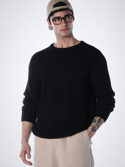 Jack & Jones - Black Solid Acrylic Blend Relaxed Sweater