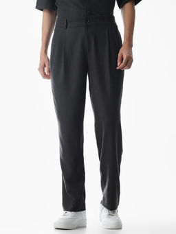 Jack & Jones - Grey Solid Polyester Loose Trouser