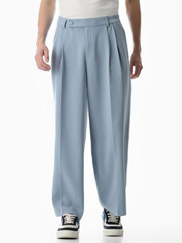 Jack & Jones - Blue Solid Polyester Loose Trouser