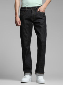 Jack & Jones - Black Solid Cotton Blend Regular Jeans