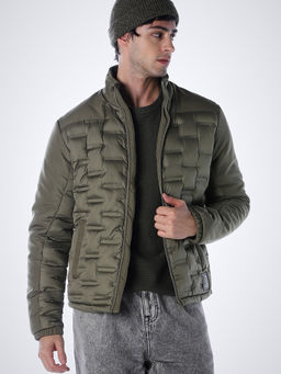 Jack & Jones - Green Self Design Polyester Regular Jacket