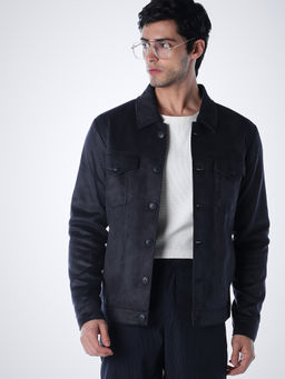 Jack & Jones - Navy Blue Solid Polyester Regular Jacket