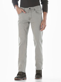 Jack & Jones - Grey Solid Cotton Blend Regular Jeans
