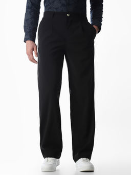 Jack & Jones - Black Solid Cotton Blend Loose Trouser