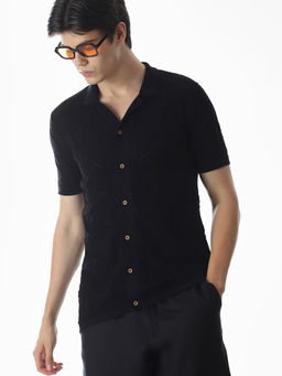Jack & Jones - Black Self Design Cotton Regular Shirt
