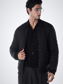 Jack & Jones - Black Self Design Nylon Regular Jacket