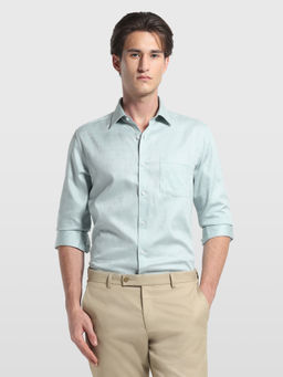 Arrow - Green Self Design Cotton Slim Shirt