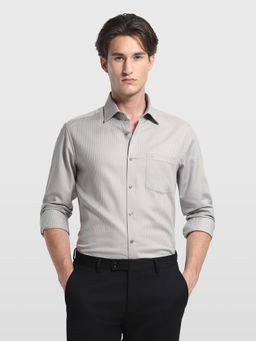 Arrow - Grey Self Design Cotton Slim Shirt