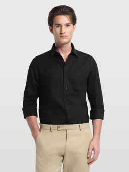 Arrow - Black Self Design Cotton Slim Shirt
