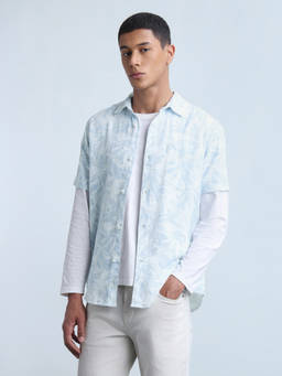 Flying Machine - Blue Printed Cotton Regular Shirt