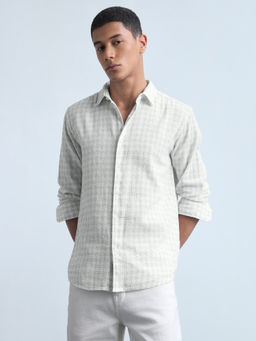 Flying Machine - White Self Design Cotton Regular Shirt