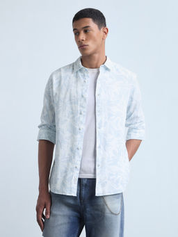 Flying Machine - Blue Printed Cotton Regular Shirt