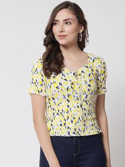Trend Arrest - White Floral Print Smocking Top