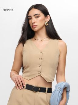 The Souled Store - Beige Original Women Cropped Vest Top