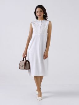 Powersutra - Women Classic White Cotton A-Line Dress