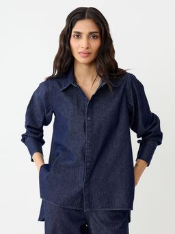 Femmella - Navy Blue Denim High Low Shirt