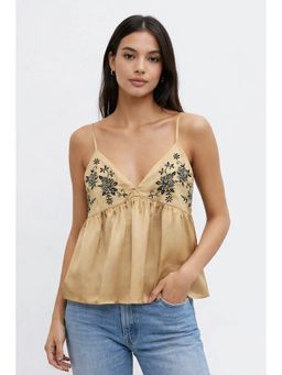 NOBARR - Women'S Brown Embroidered Loose Fit Peplum Top