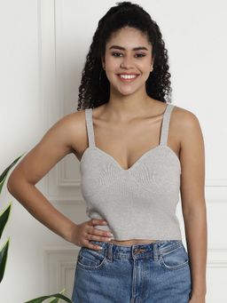 NOBARR - Women's Sweetheart Neckline Beige Strappy Crop Top