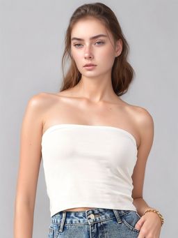 98 Degree North - Women Off White Cotton Tube Top