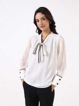 Powersutra - Women White Lace Tie Top