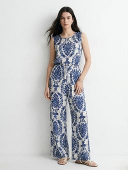 Outzidr - Blue Sleeveless Printed Jumpsuits