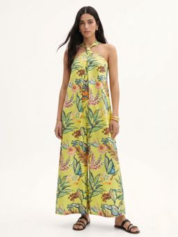 Outzidr - Multi Color Halter Neck Floral Printed Jumpsuit