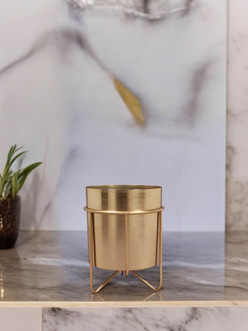 Manor House Waves Golden Metal Planter with Stand 11 inches tall