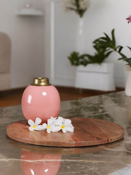 Manor House - Contemporary Metal Coloured Pink Small Round Vase 6 Inch Tall