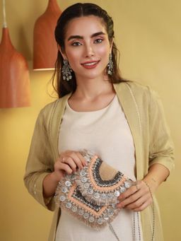 Priyaasi - Nude Coin Embellished Jute Sling Bag