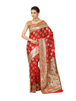 Banarasi Silk Works - Women Red Katan Banarasi Paithani Saree with Unstitched Blouse