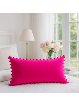 THROW PILLOW - Fuchsia Pom-Pom Trim Cushion Cover