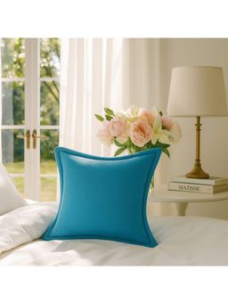 THROW PILLOW - Elegance Solid Cerulean Blue Flanged Cushion Cover